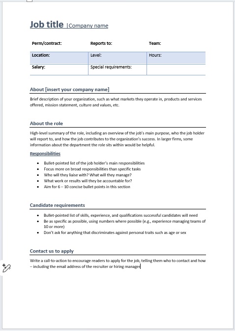 employee job duties template