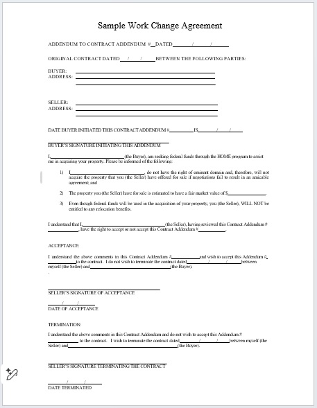 sample work change agreement