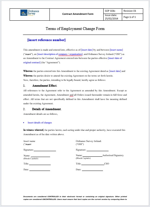 terms of employment change form