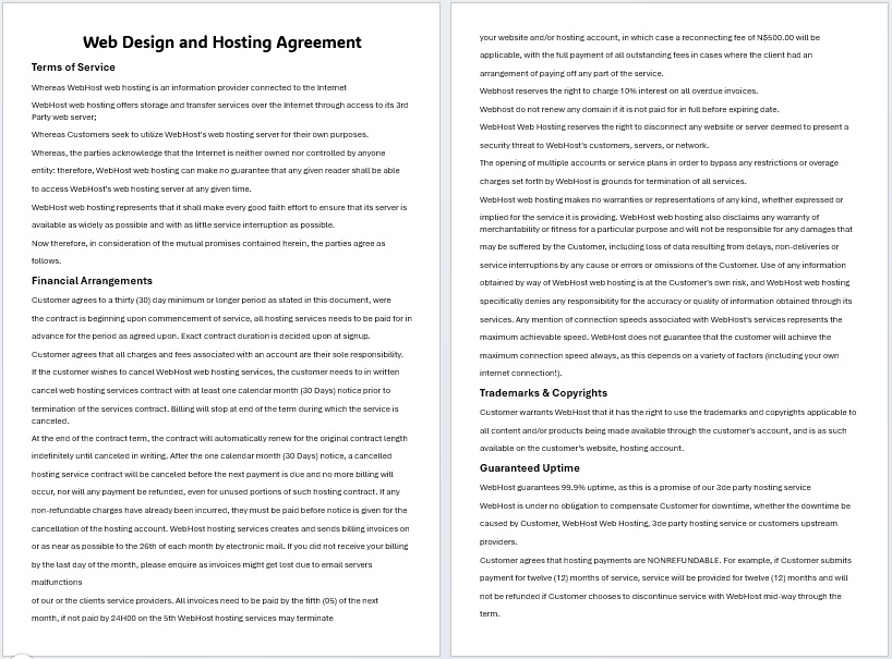 web design and hosting agreement