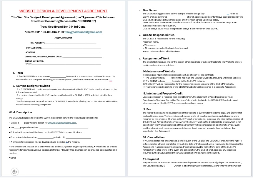 website development agreement template 1