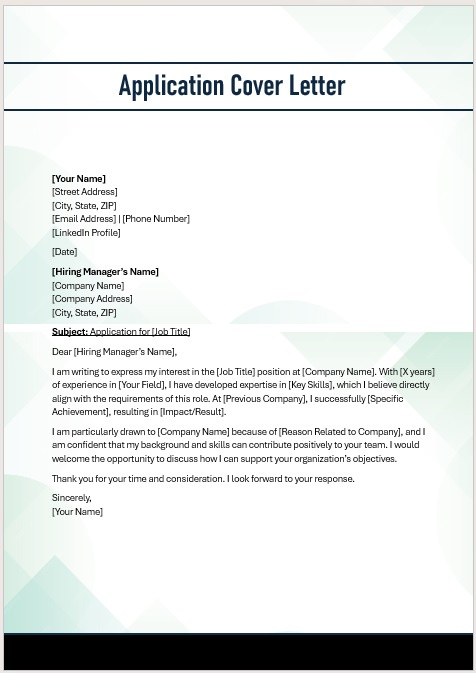 Formal Application Cover Letter Template