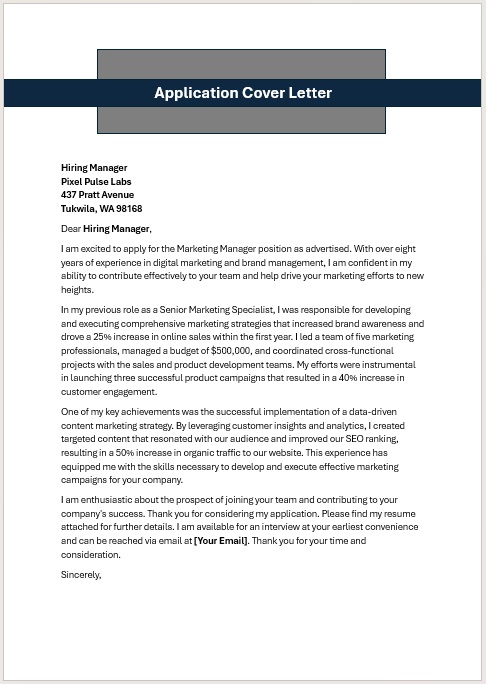 Professional Application Cover Letter